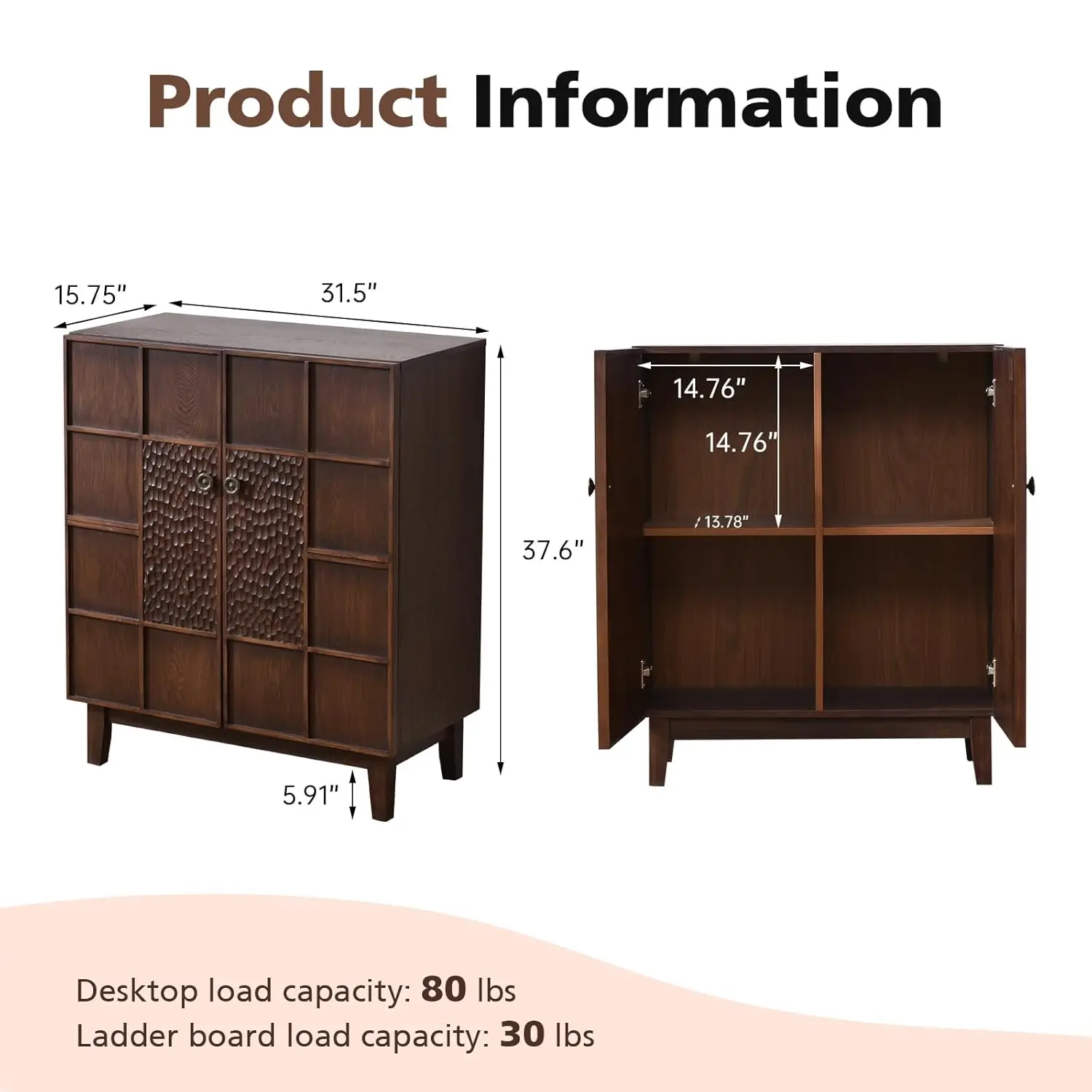 Mid-Century Modern Accent Cabinet with Textured Doors, 4-Cube Storage Cabinet, Walnut Wood Storage Cabinet for, Customized