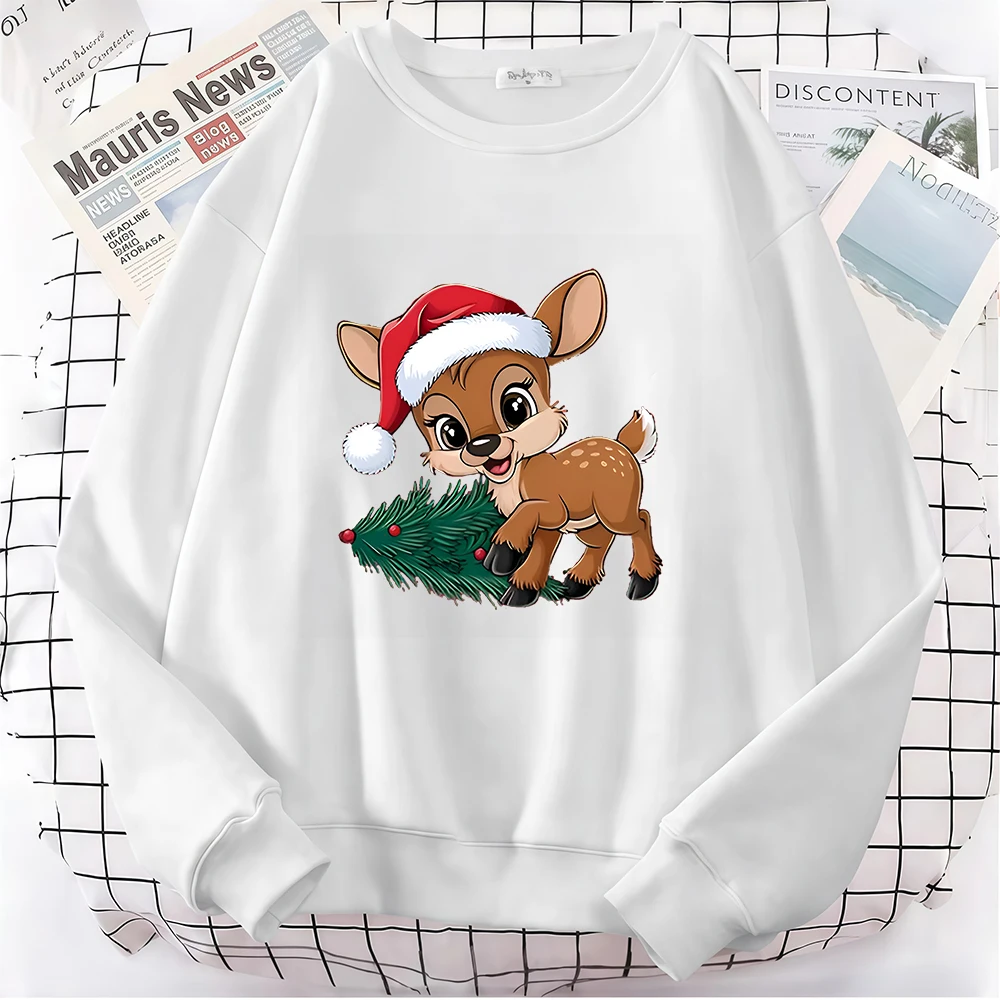 عيد الميلاد الأيائل طباعة المرأة هوديس الخريف الشتاء عيد ميلاد سعيد كم طويل البلوز عارضة البلوز جولة الرقبة للجنسين قمم