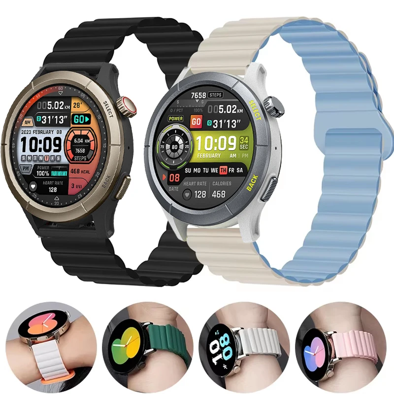 20 مللي متر 22 مللي متر شريط سيليكون مغناطيسي لـ Amazfit Cheetah Pro/حزام مستدير/مربع لـ Amazfit Balance 2/Bip 6 5 3/GTR GTS 4 3 Active 2