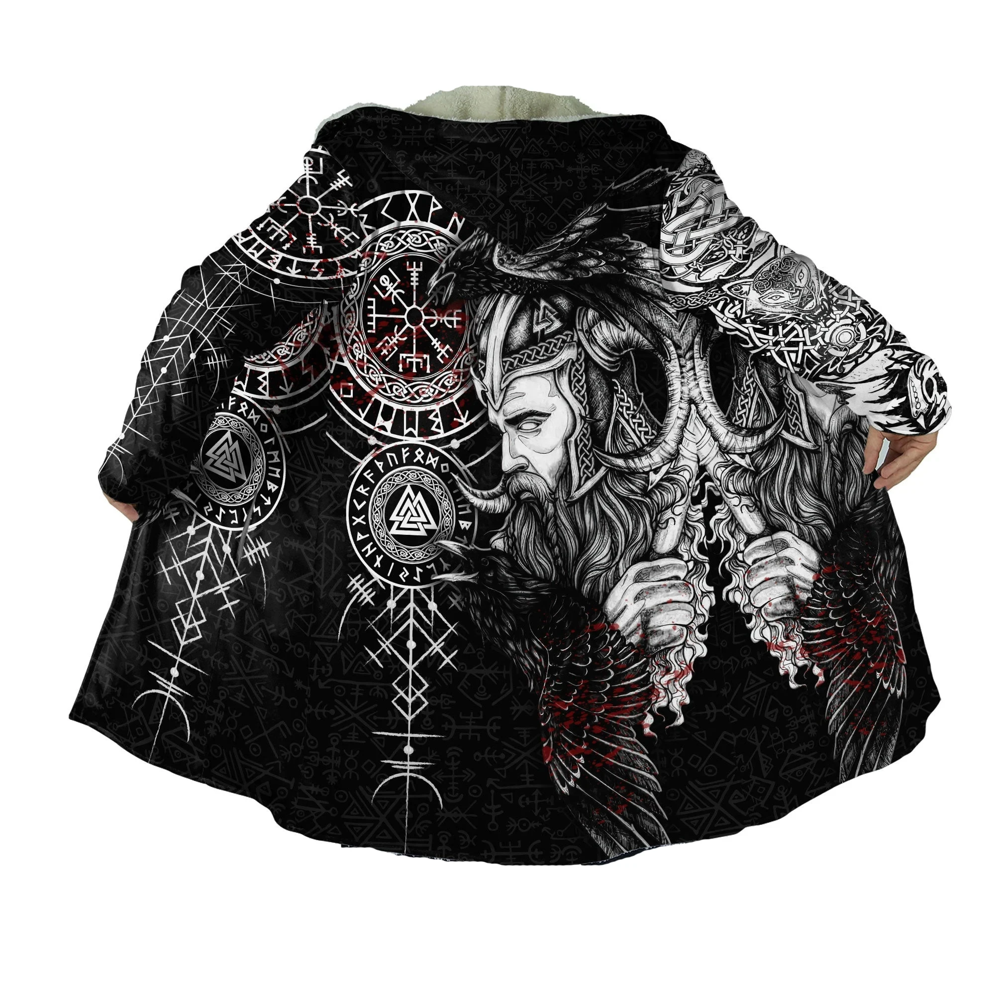نورس الأساطير أودين الله ووريورز فينرير وولف تأثيري الوشم خمر ريترو 3DPrint الشتاء معطف غير رسمي هودي عباءة الصوف X3