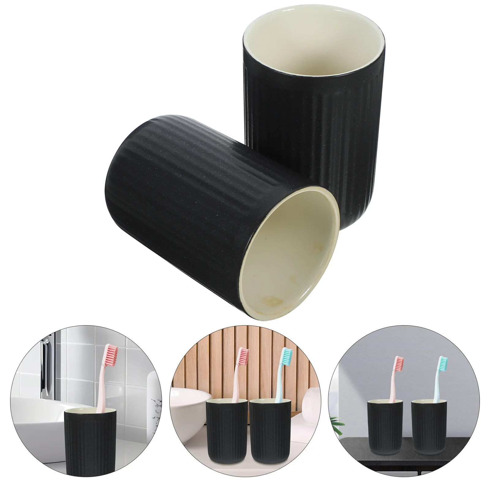 

2pcs Retro Ceramic Toothbrush Cups Reusable Bathroom Mugs Lightweight Travel Tumbler For Brushing Mouthwash Drinking Storage