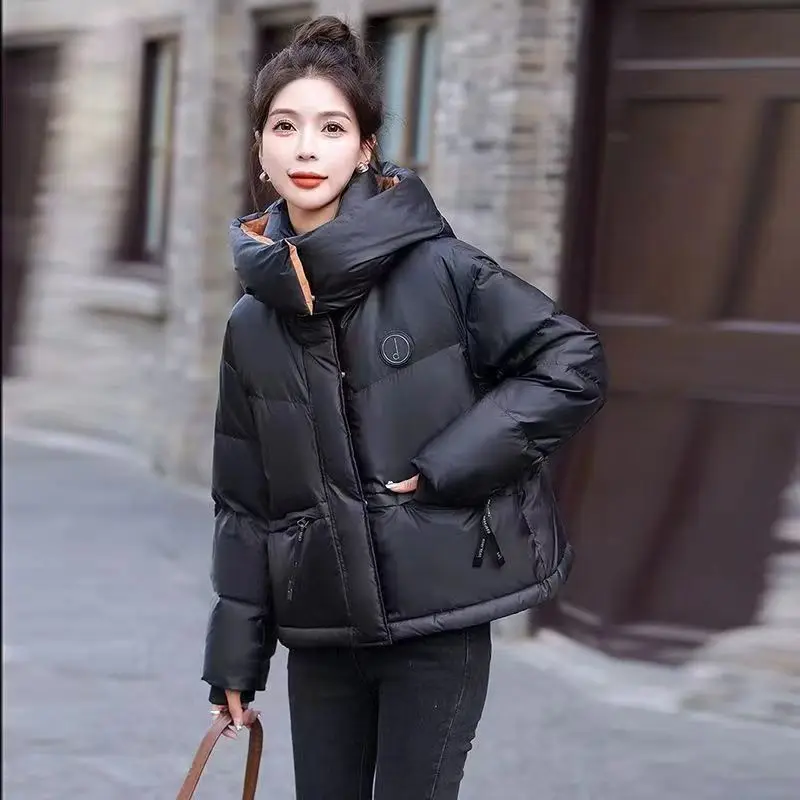 Contrast Down Cotton-padded Jacket Women Winter New Short Outerwear Korean Casual Hooded Bread Coat Female