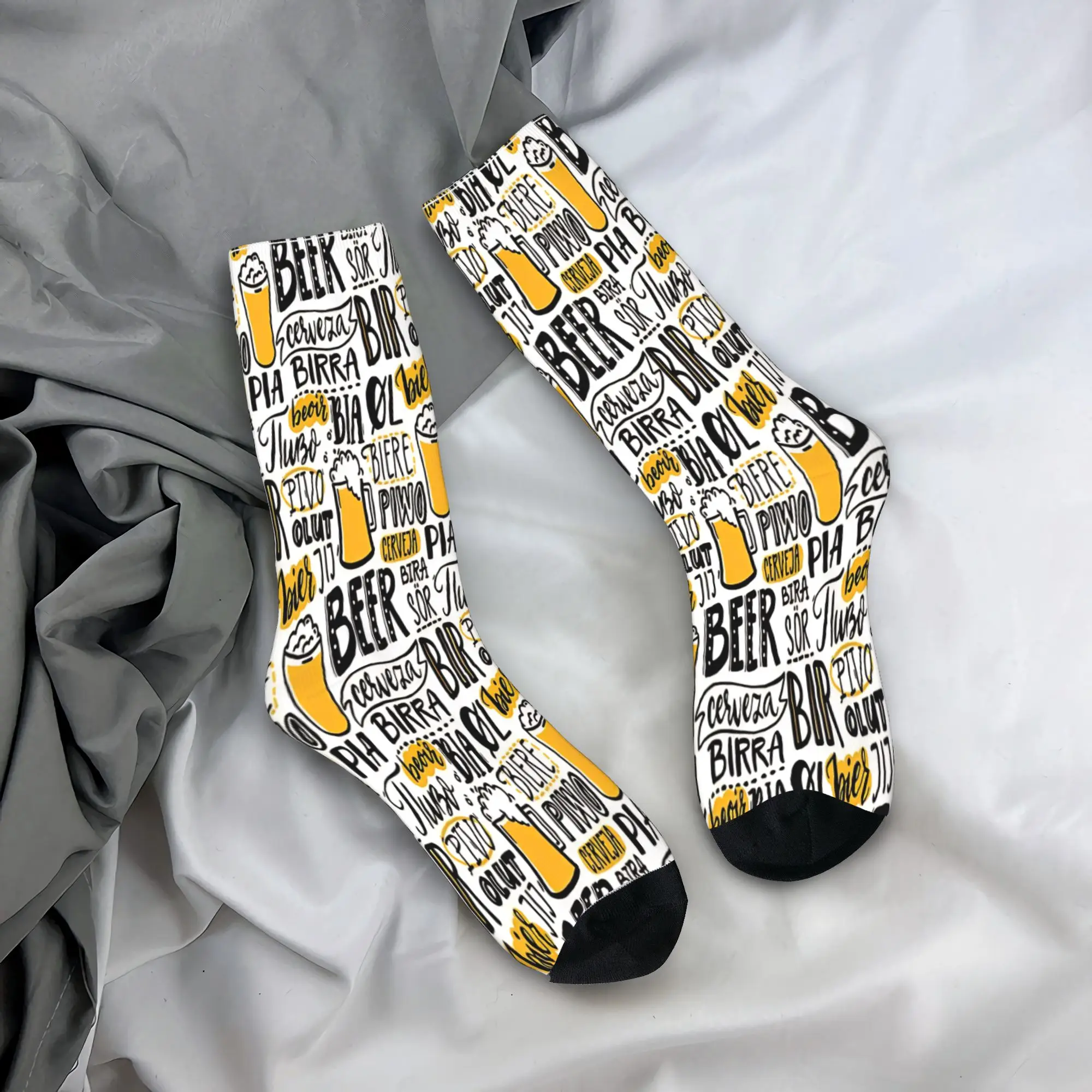 Couple Socks Word Beer In Different Languages Spanish Cerveza   Stockings Non Slip Socks Winter Leisure Sports Socks