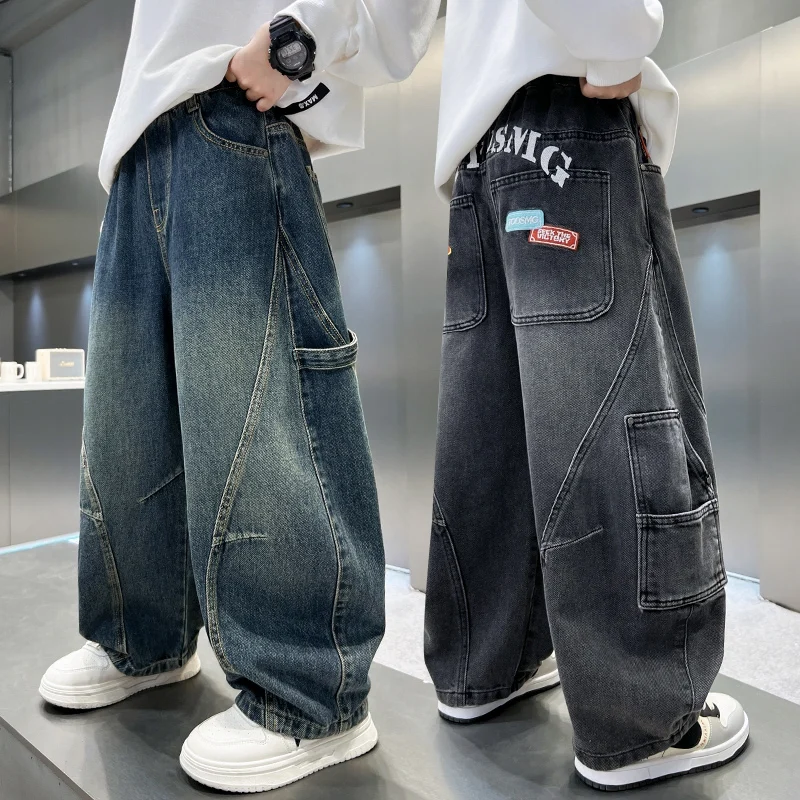 

Spring Autumn Kids Casual Jeans for Big Boy Child Fashion Vintage Trousers Cotton Sweatpants Teenage Baby Boys Clothes Jeans