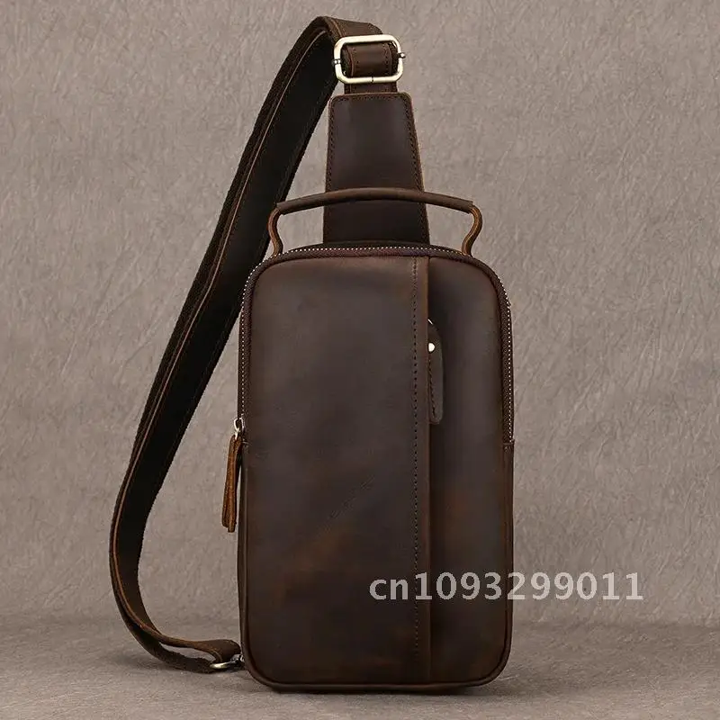 Bolsa de peito masculina de luxo, bolsa crossbody de couro genuíno, bolsa de peito para homens, bolsa de peito casual de couro, bolsa de ombro