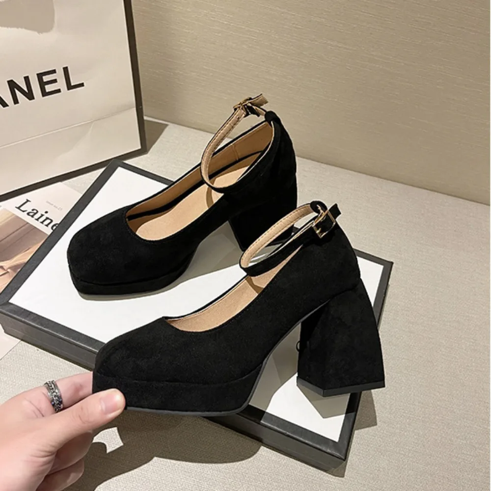 High Heels Women New Style with One Line Buckle Strap for Women's Shoes Spring Retro Versatile Mary Jane Single Shoes for Womens