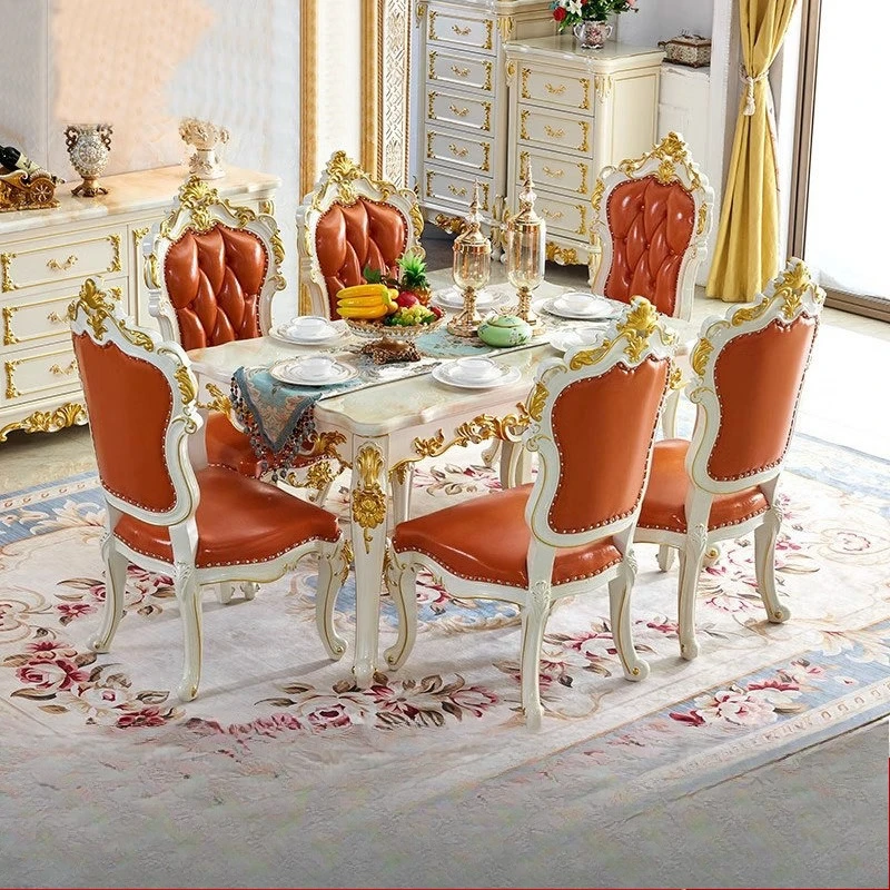 طاولة طعام رخامية، مستطيلة من الخشب الصلب بالكامل، طاولة طعام منزلية، غرفة معيشة فاخرة مطلية بالذهب الأبيض