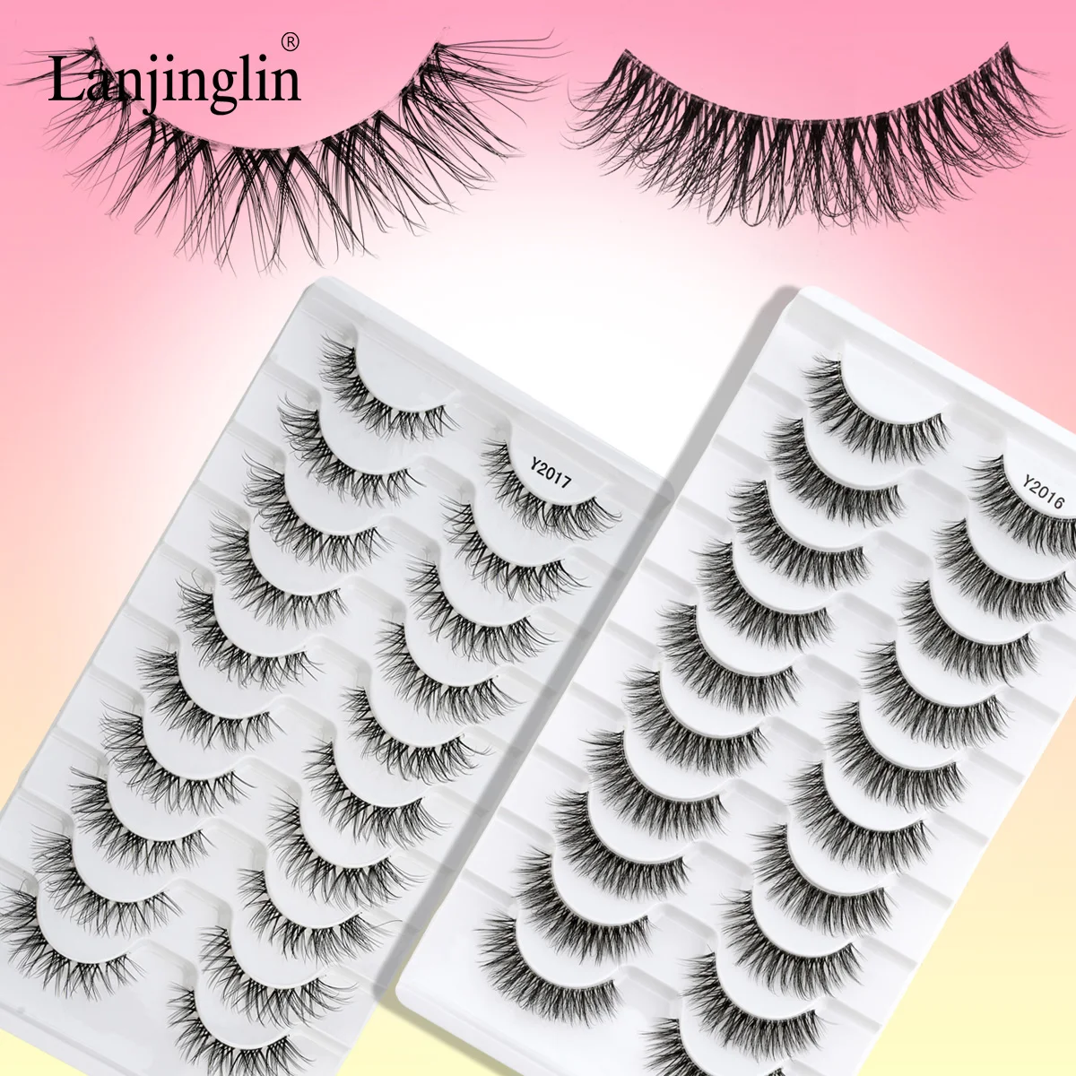 Lanjinglin 3/10 paia ciglia finte visone ciglia finte fatte a mano trucco nudo naturale croce occhi disordinati ciglia ricci 3D