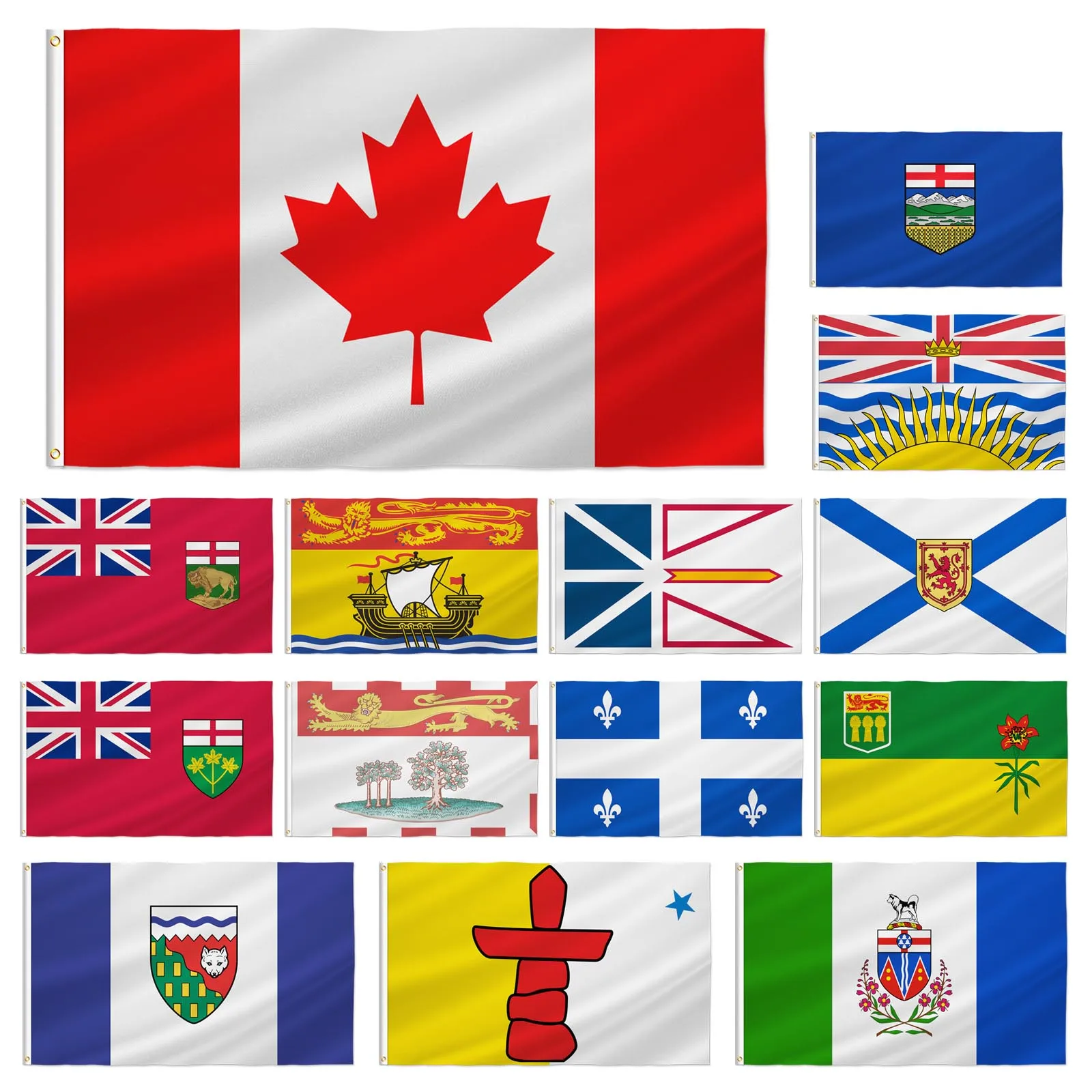 PTEROSAUR-Canada Province Flag, Canadian Alberta British Columbia Manitoba New Brunswick Ontario Quebec Saskatchewan Flags