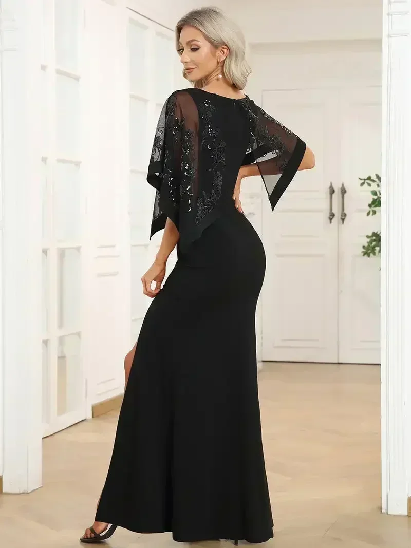 CustomizedElegant Classic Chiffon Evening Dresses With Round Neck Floor Length 2024 Ever Pretty Of Simple Mother Black Bridesmai