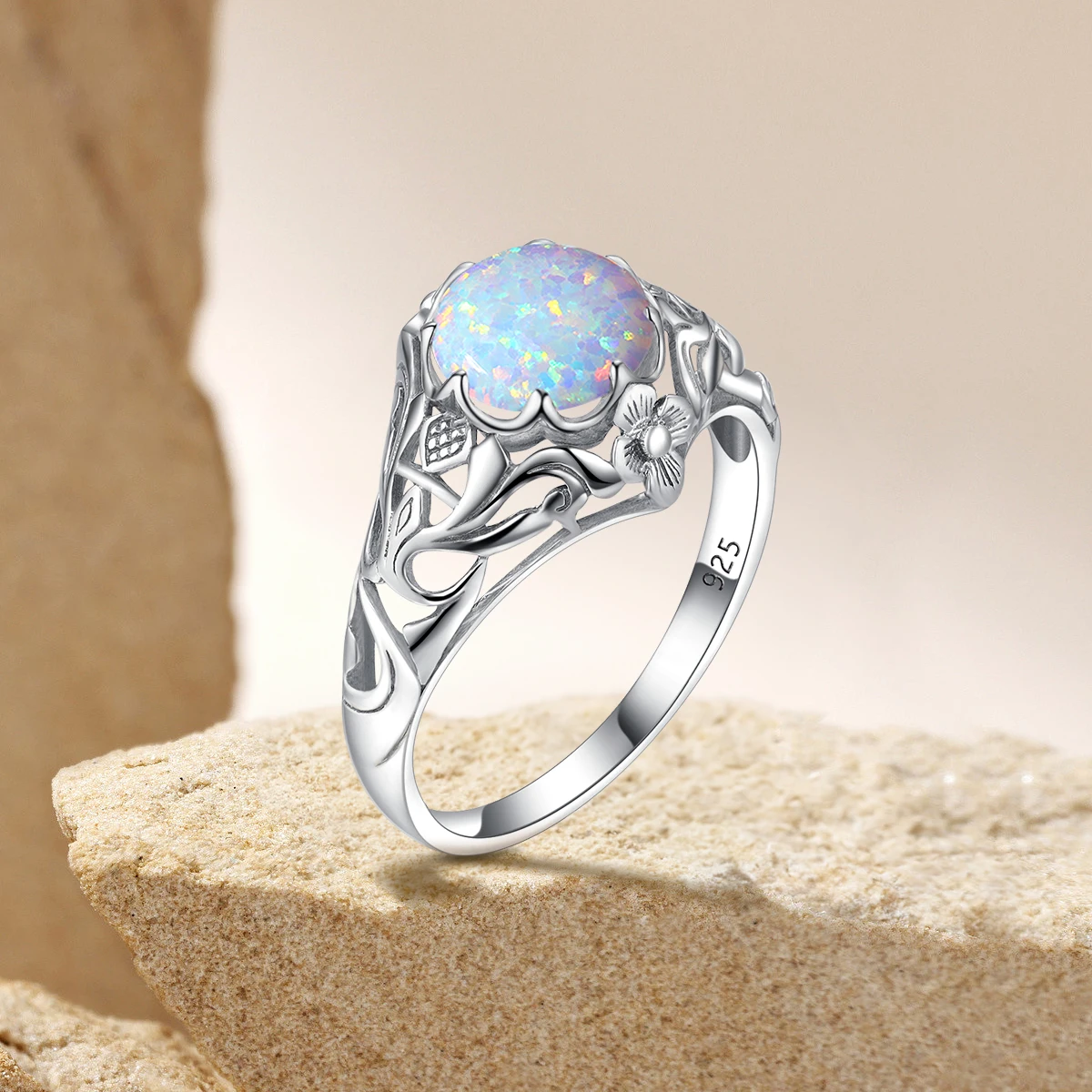 

Vintage 925 Silver Original Opal Rings 925 Silver Woman Exquisite Filigree Cocktail Party Birthstone Gift Ring Fine Jewelry