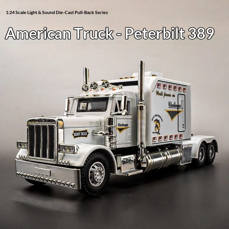 

1:24 Scale Alloy Heavy Truck Model Peterbilt 389 American Semi Sound Light Pull Back Openable Doors Diecast Toy for Collector