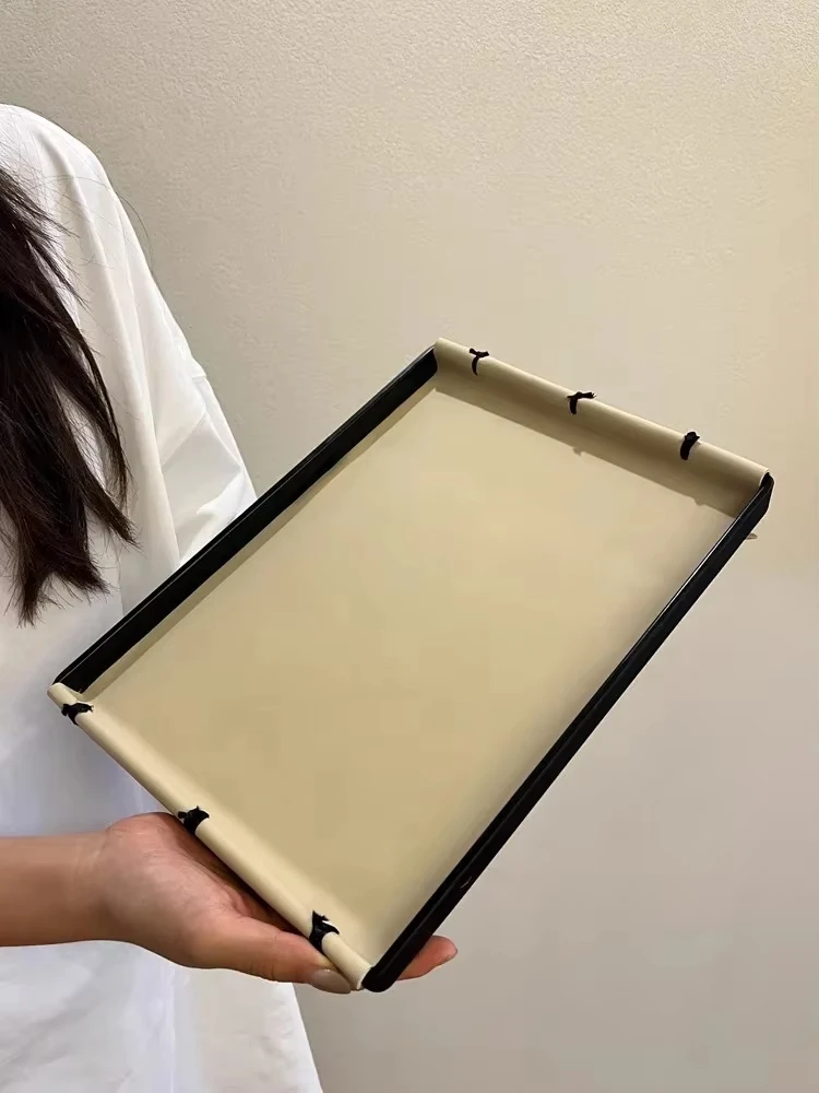 

Light Luxury Rectangle Leather Storage Coffee Tray, Handmade Knot Aromatherapy Tray, Home Decoration, Living Room Table Decor