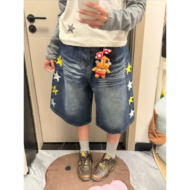 Calças Jeans Retro Americanas Bordadas, Largas e Casuais, para Homens e Mulheres, Tendência de Verão, Confortáveis e de Marca