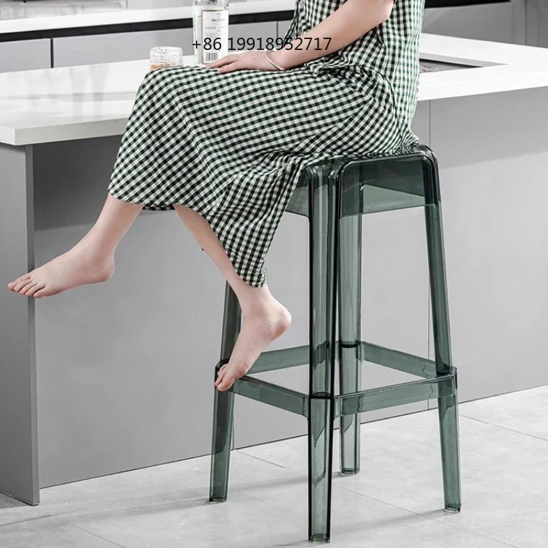 Nordic Crystal Acrylic Bar Stool, Stackable Creative High Stool, Thickened Plastic High Chair, Non-Slip Durable Footrest Genuine