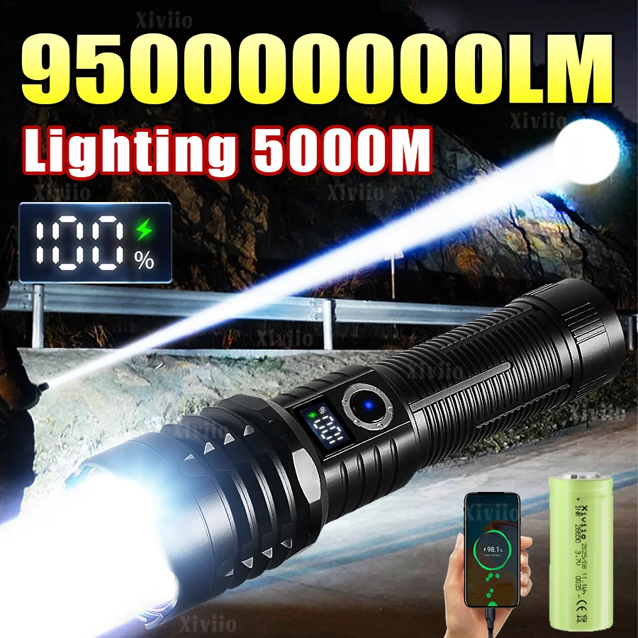 

Super Bright LED Flashlight 950000000LM Rechargeable Portable Lamp Long Range 5000M Tactical Torch Outdoor Camping Fishing Light