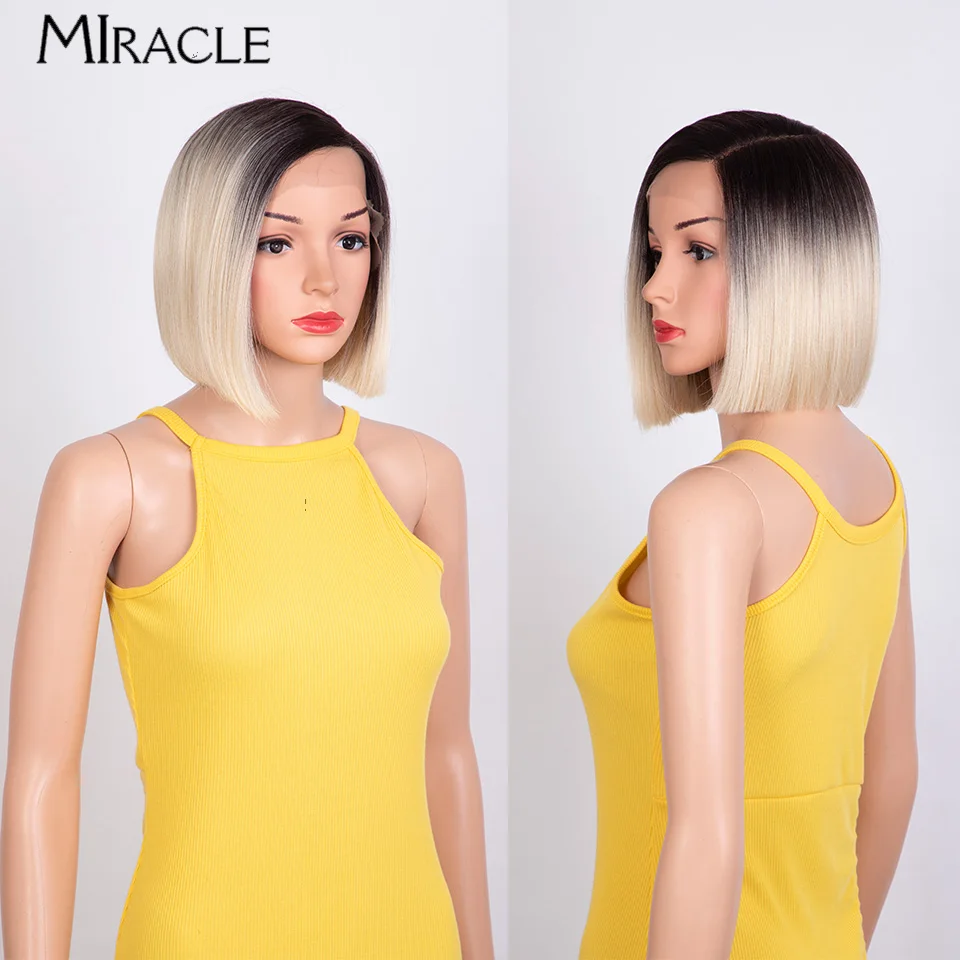 MIRACLE Short Bob Wig for Women Synthetic Lace Wig 613 Short Hair Female Wigs Side Part Lace Front Wig Cosplay Heat Resistant