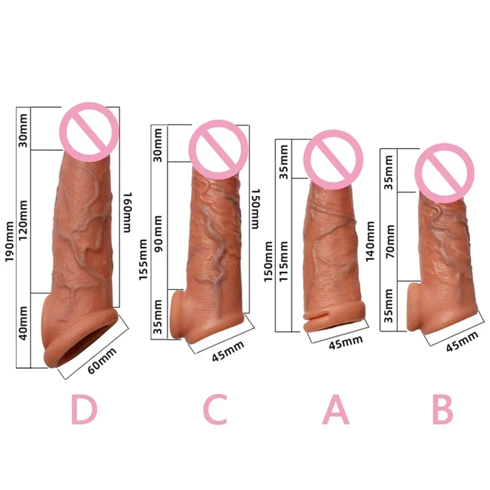 Wholesale Soft Realistic Penis Sleeve Extender Big Dick Bold Cover Cock Header Enlargement Man Men Male Delay Ejaculation