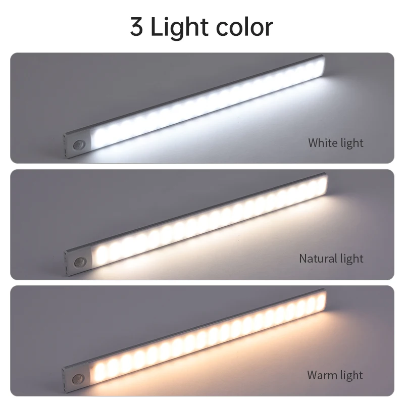 Luce notturna 20/30/40/60CM Sensore di movimento Luce USB senza fili LED Luce per armadio Lampada per armadio da cucina Camera da letto Guardaroba