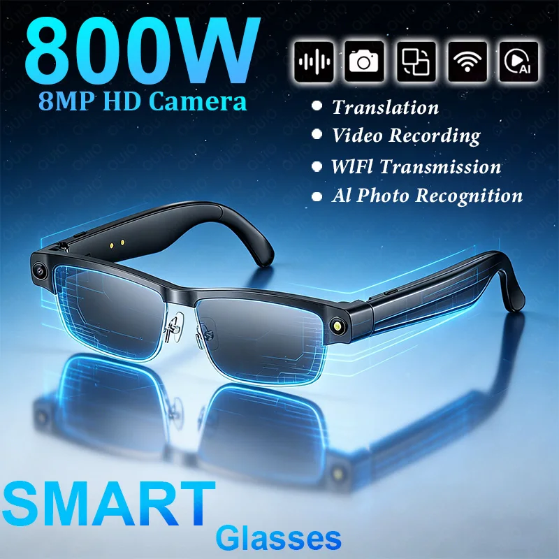 Al Smart Photo Glasses 800W Camera 1200P Anti-shake HD Video Recording Translation Voice Assistant Music BT Call Smart Glasses