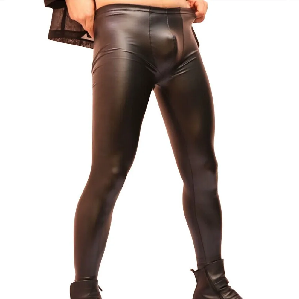 Tights Sexy Men Leather Pants Stage Dance Wear Imitation Latex Waterproof Convex PantsFashion Casual Leggings Slim Fit Club - Image 2
