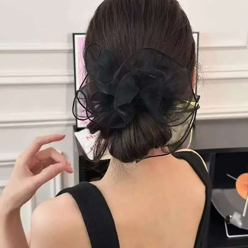 1pc organza fashion skirt shape large intestine hair tie new mesh pleated head flower hair rope tie head band hair ornament