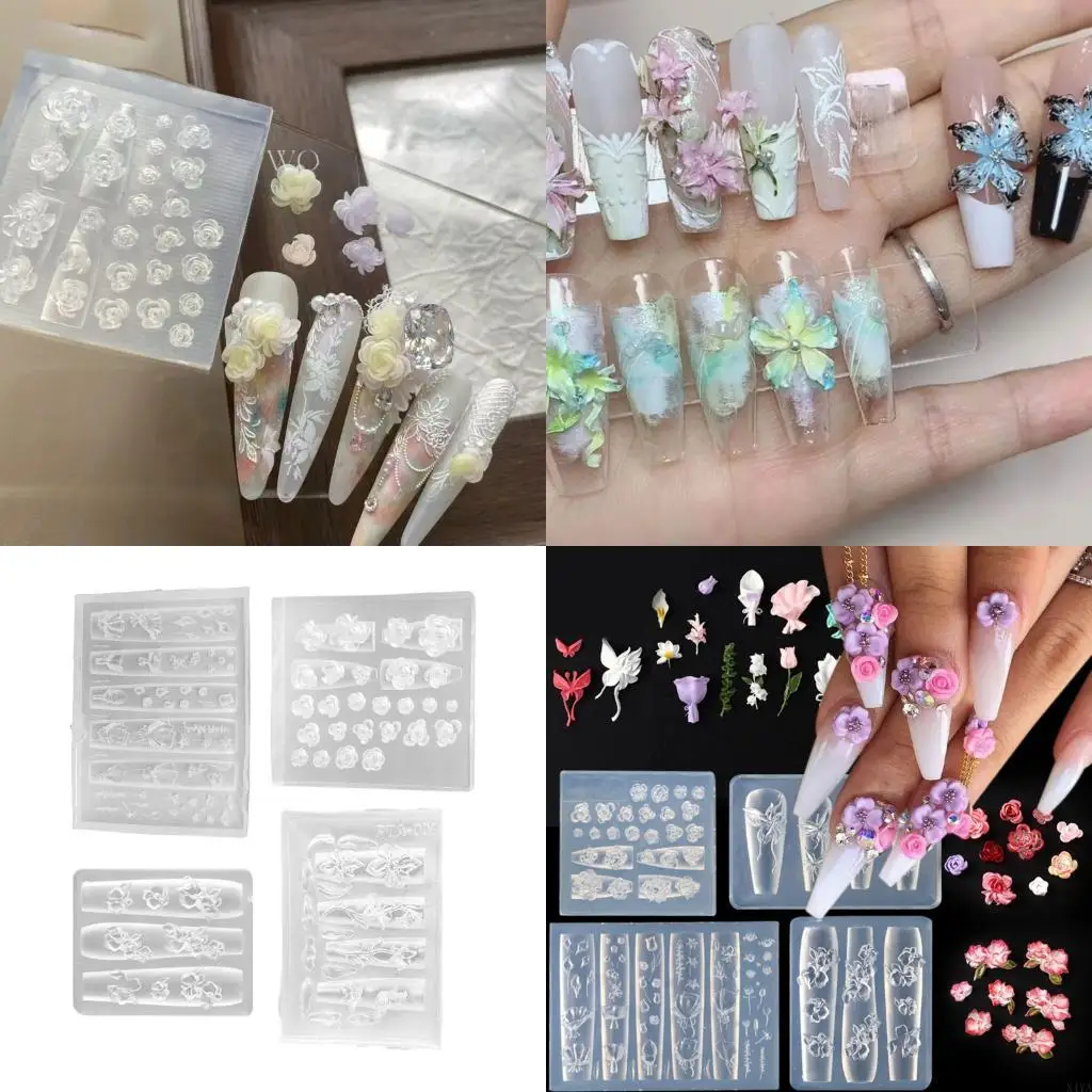 X4ya قالب السيليكون المرن لفن الأظافر الذي يتميز بتصميمات الفراشة والزهور الملحقات المنزلية للمشاريع الإبداعية