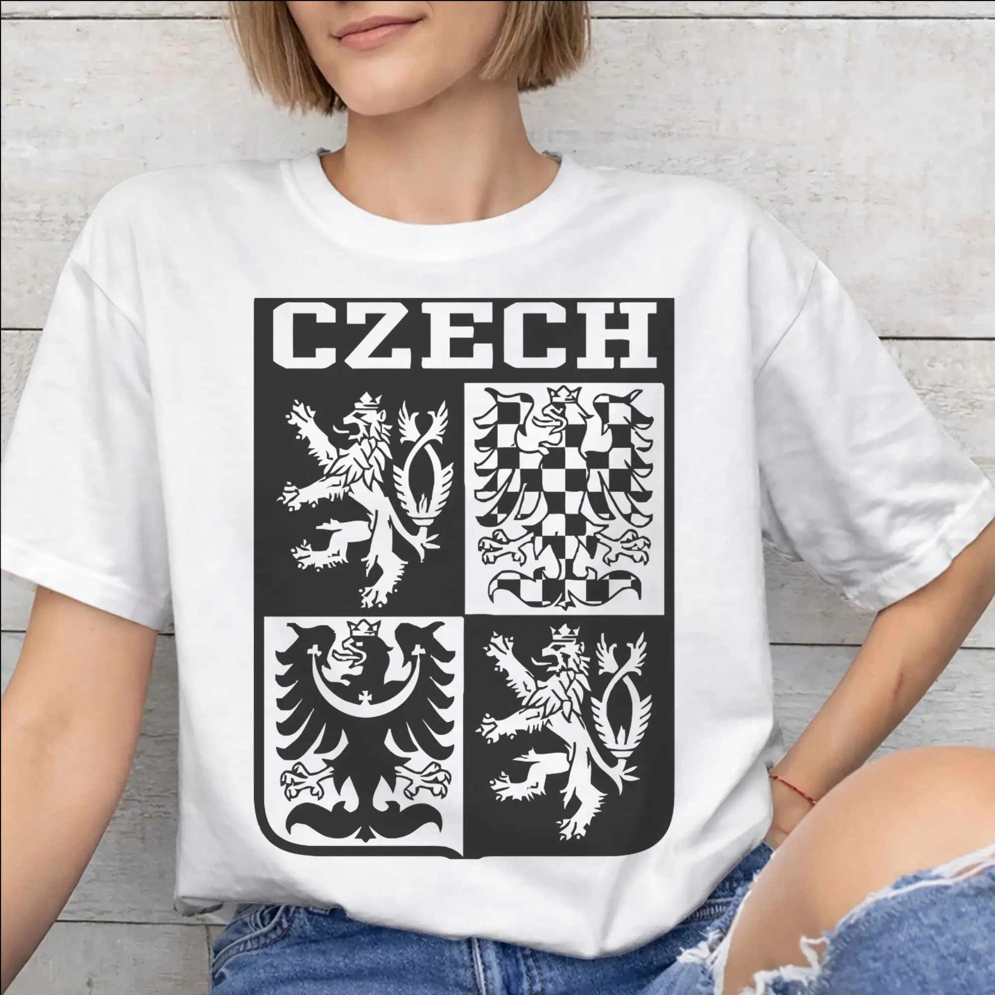 Czech Republic Coat of Arms Tee Shirt for Men Women Graphic Printing T Shirts  Cotton Clothes