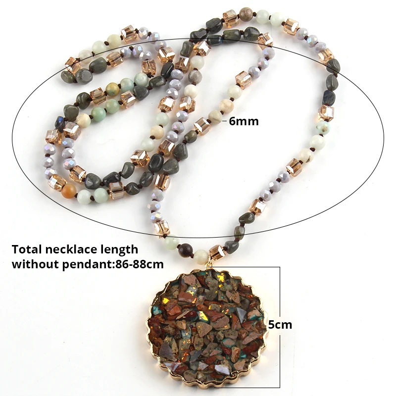 Fashion Bohemian Jewelry Accessory 6mm Stone/Glass Beads Knotted Round Pendant Necklaces For Women Festival Gift