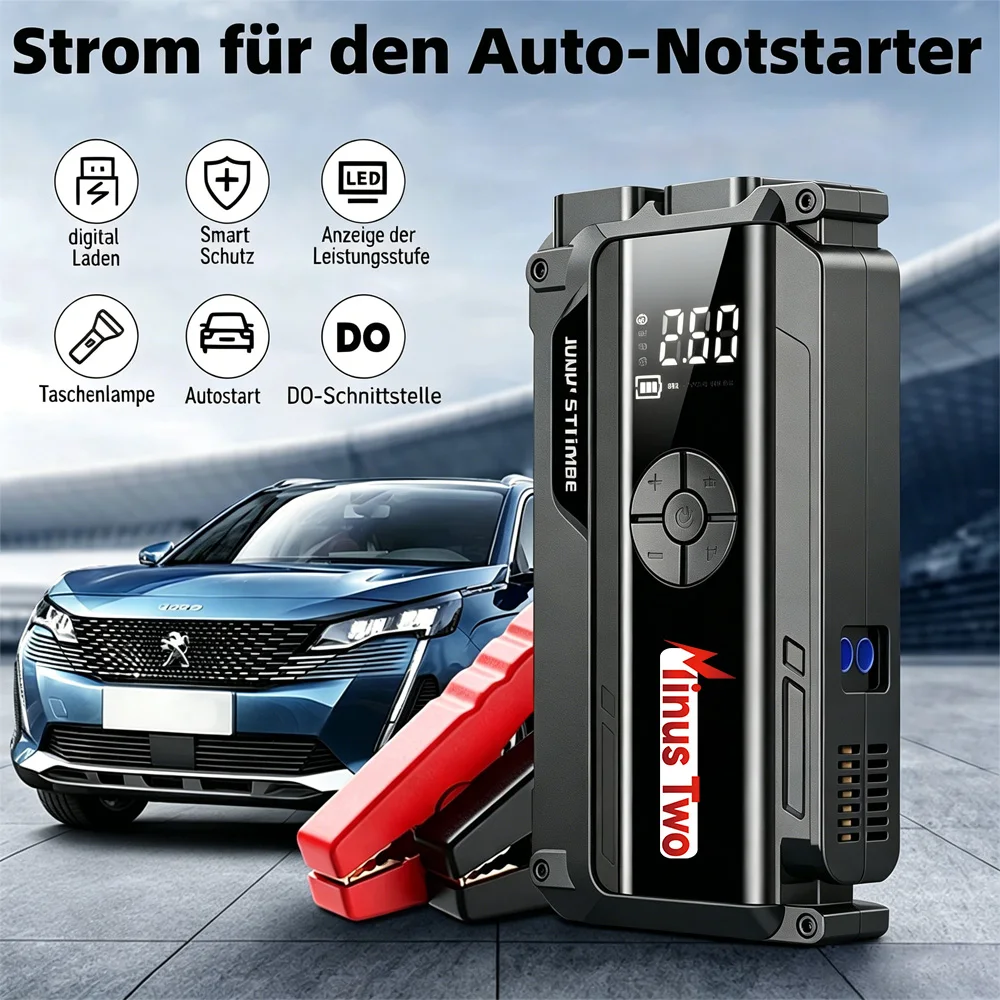 4 in 1 Jump Starter with Air Compressor, 1000A Peak Car Battery Booster, Portable Emergency Power Pack for Petrol Diesel