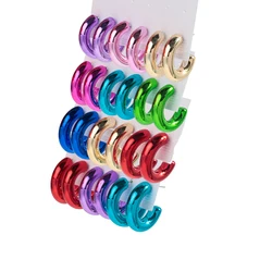 New 3pair/set Acrylic Small Circle Y2K Hoop Earrings for Women Smooth Metallic Color C-Shaped Huggies Earring Retro Jewelry Gift