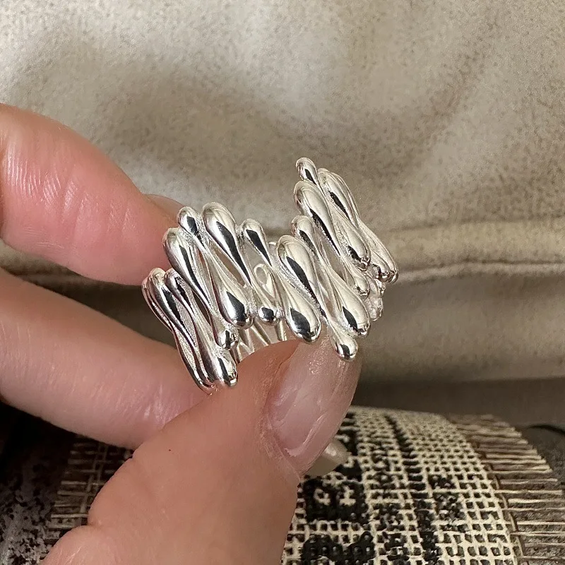 

S925 Sterling Silver Japanese Niche Design Feeling Water Drop Ring Blogger Retro Simple Fashion Ring Silver Jewelry Wholesale
