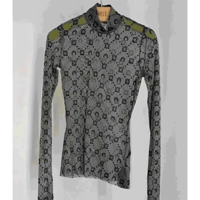 Sexy Top Frauen Langarm Samt T-shirt Mesh Durchsichtig Koreanische High Street Ins Spicy Girl Slim Fit Innere Tragen