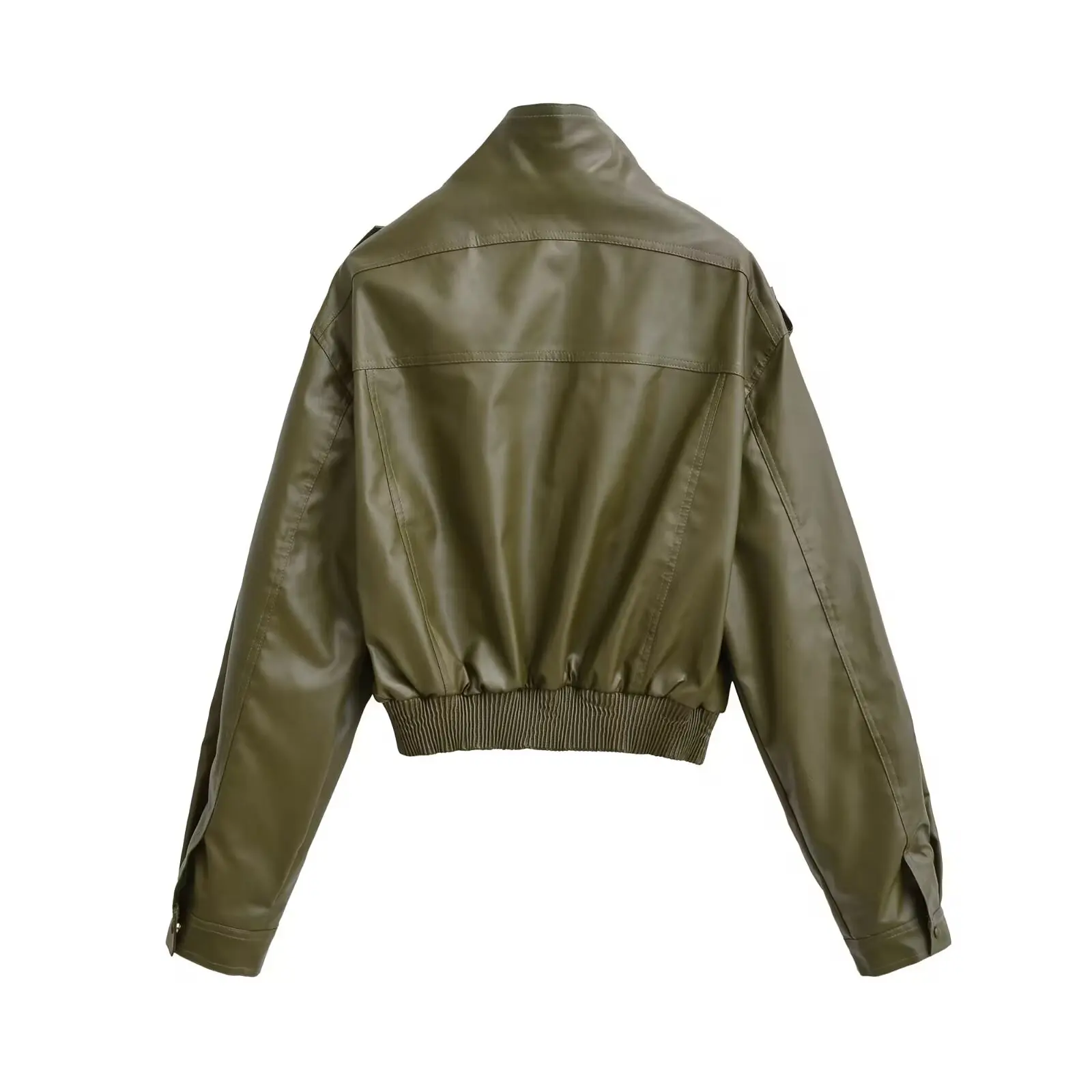 JNLEAOG mujer Faionable cuero Jaet ort Sve largo Sve Stand Collar Pilot Sle otoño nueva llegada abrigo de mujer