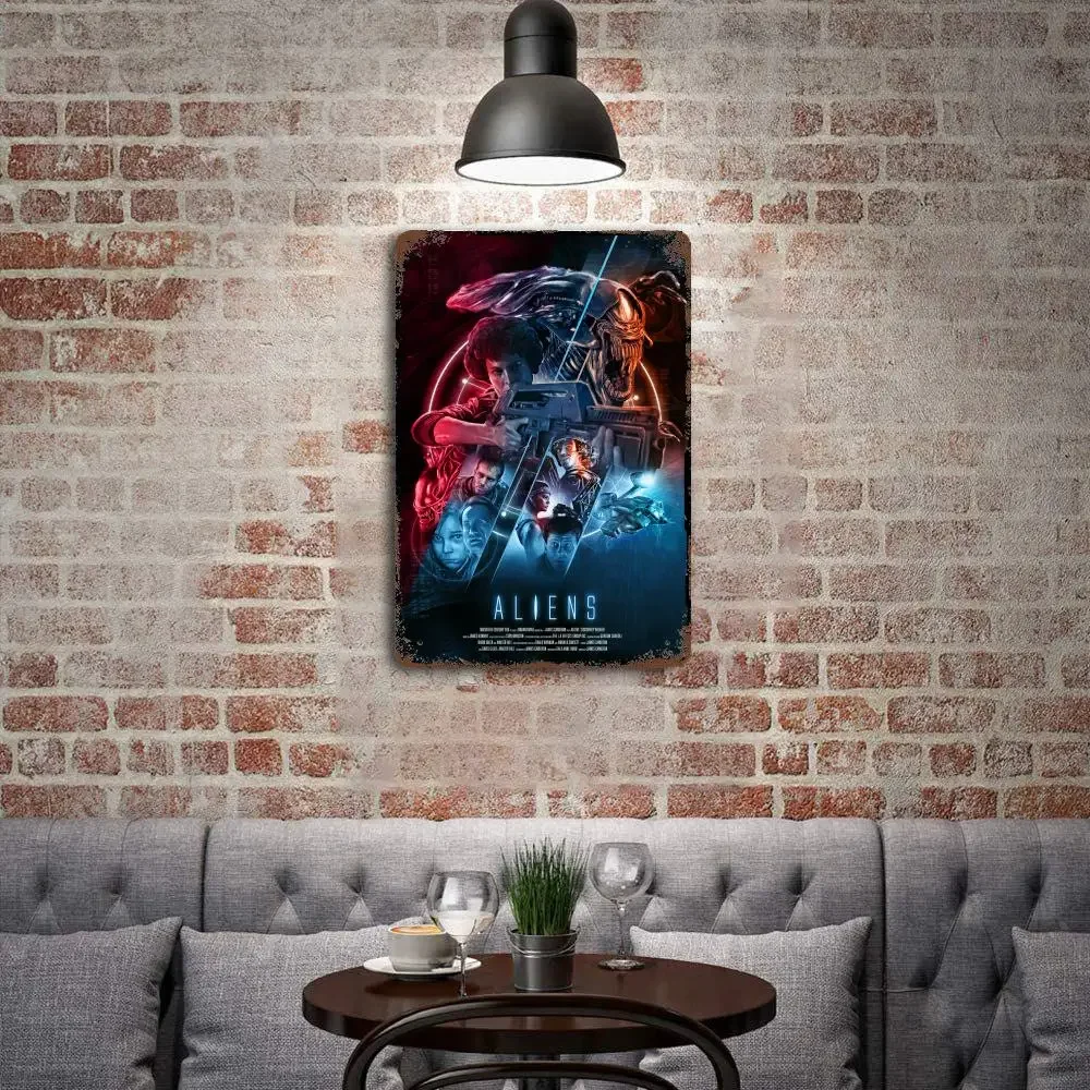 Aliens vs Predator Science Fiction Poster Vintage Tin Metal Sign Decorative Plaque for Pub Bar Man Cave Club Wall Decoration