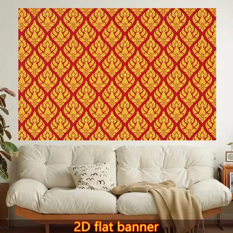 Luxury Red Yellow Gold Tribal Pattern Tapestry Wall Hanging Polyester Fabric Decor Art Print for Bohemian Living Room Bedroom Ho