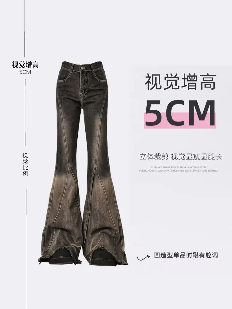 IMU Women Dark Gray Flare Jeans Vintage Y2k Aesthetic Baggy Denim Trousers Gradient Color Washed Wide Cowboy Pants Trashy Clothe