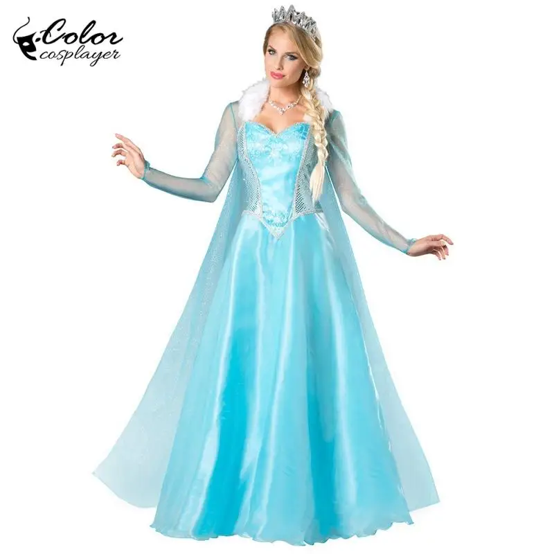 

Color Cosplayer Elsa Gown Halloween Cosplay Costume Princess Dress Carnival Ball Dress Up Women Day of The Dead Clothing