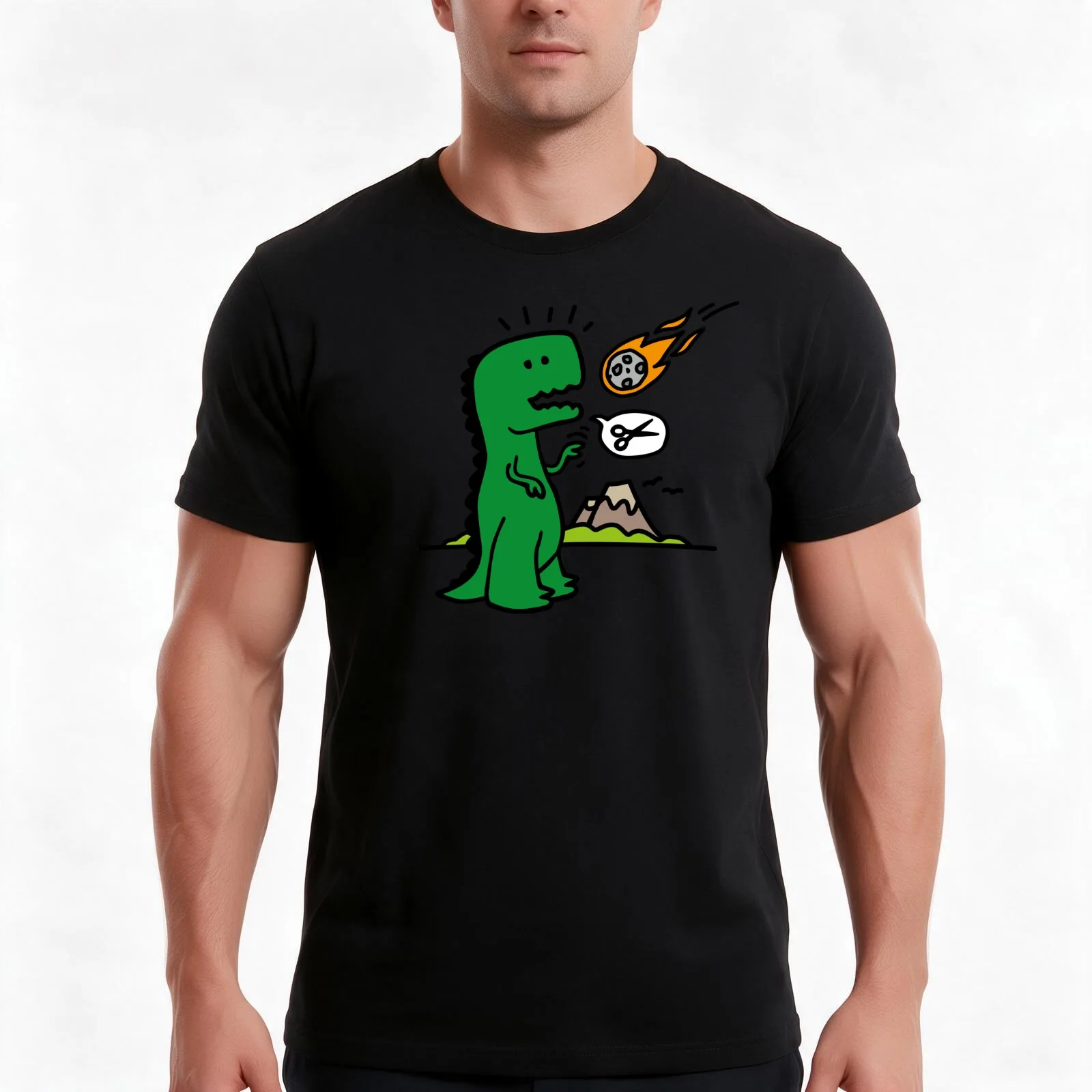 Rock paper scissors T-rex funny dinosaur comet T-Shirt Summer Casual Cotton Tee Oversized Streetwear Tops Unisex Men Women