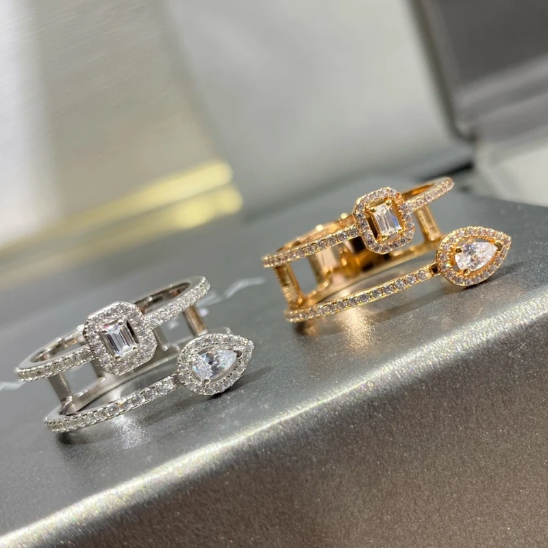 

European and American Luxury Jewelry My Twin Series -925 Fashion Women's Couple Ring Water Drop Square Design - Free Shipping