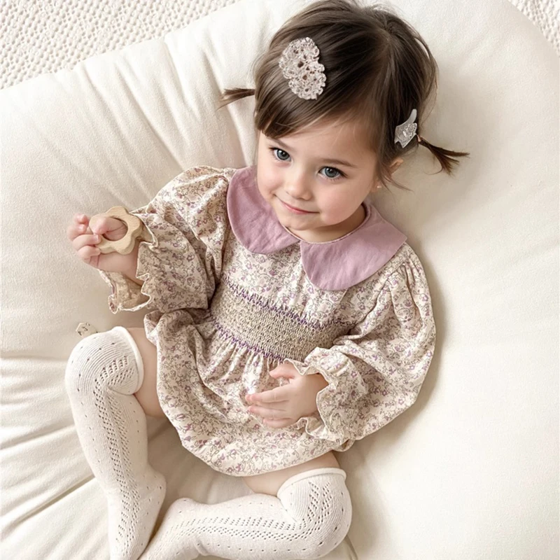 Neue Baby Mädchen Strampler Frühling Neugeborenen Kleidung Säuglings Baby Mädchen Strampler Revers Floral Strampler Kinder Onepiece Mode Baby Kleidung