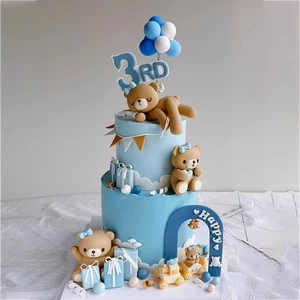 3D -Bärenkuchen -Topper für Babyparty, Bärendekoration, Junge und Mädchen, alles Gute zum 1. Geburtstagsfeier, Genre enthüllt, Partyquellen, neu 12 Hauptverkaufskuchen - №9