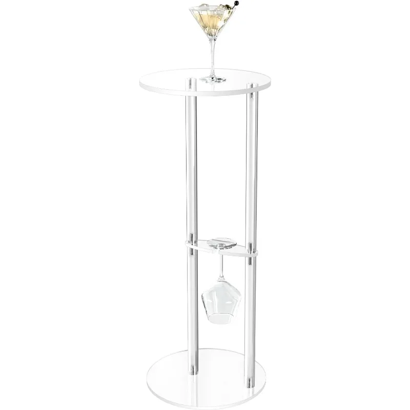 Clear Small Acrylic Drink Table - Minimalist Martini Table with Goblet Holder - Small Round Side Table for Living Room, Bedroom