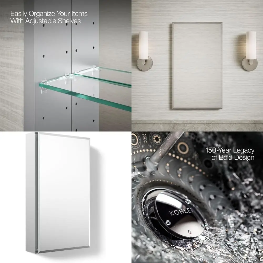 Single Door Beveled Edge Mirror Medicine Cabinet with Adjustable Shelves, 15W x 26H