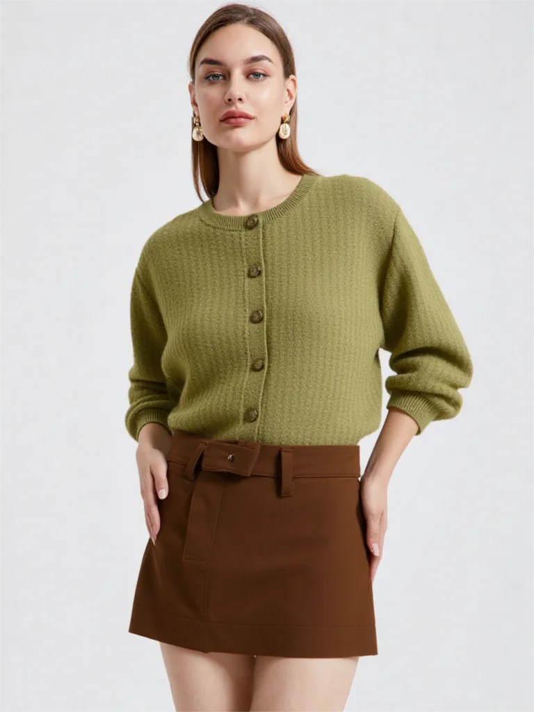

Ethereal MD 2026 YAZHIMEI spring new style of Women's casual standard-fit green zigzag-patterned knitted cardigan