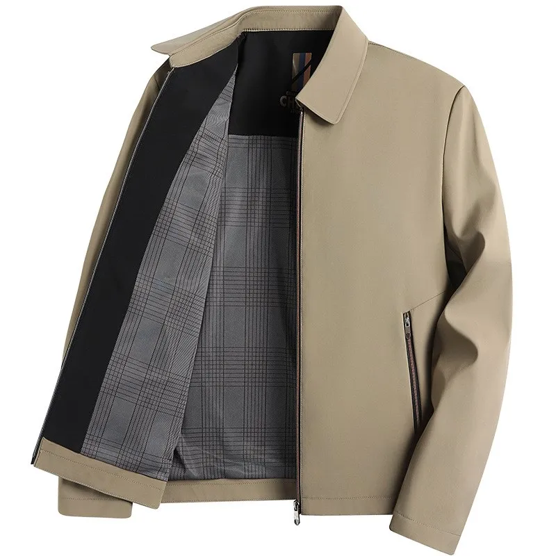 

Новая мужская повседневная куртка с отложным воротником на молнии для мужчин среднего возраста, деловая одежда, весна-осень