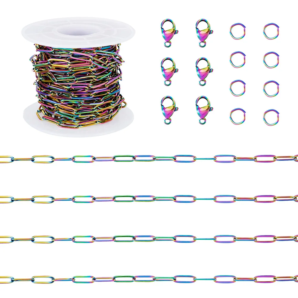 

304 Stainless Steel Rectangle Link Chain Bracelet/Necklace Making Kit with Lobster Claw Clasp & Jump Ring DIY Jewelry Making Kit