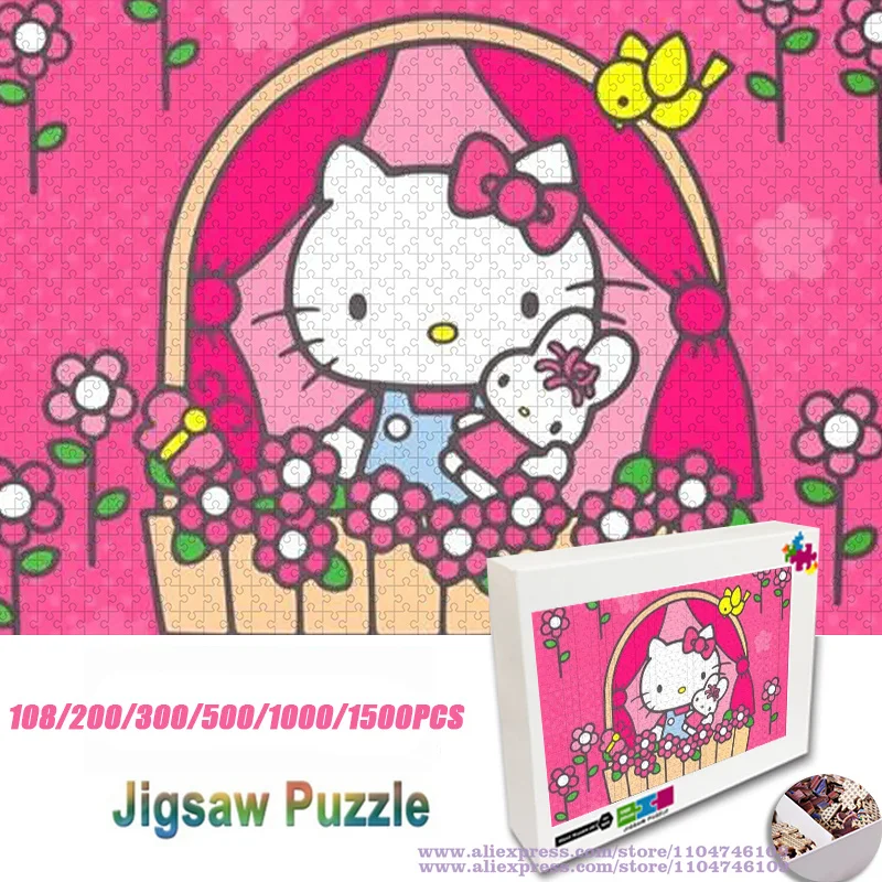 

Sanrio Hello Kitty Puzzle Jigsaw Classic Cartoon Anime 108/200/300/500/1000/1500Pcs Unisex Intelligence Puzzles Birthday Gift