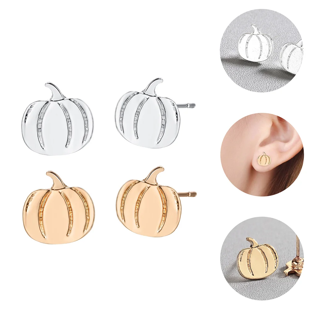 

2 Pairs Pumpkin Vegetable Stud Earrings Halloween Party Lovely Women Personality Fashion Studs Alloy (iron) Miss