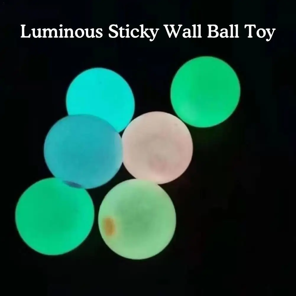 4cm 6.5cm Luminous Sticky Wall Ball Fun Sticky Target Ball Anti-Stress Reliever Ball Decompression Ceiling Wall Squeeze Vent Toy